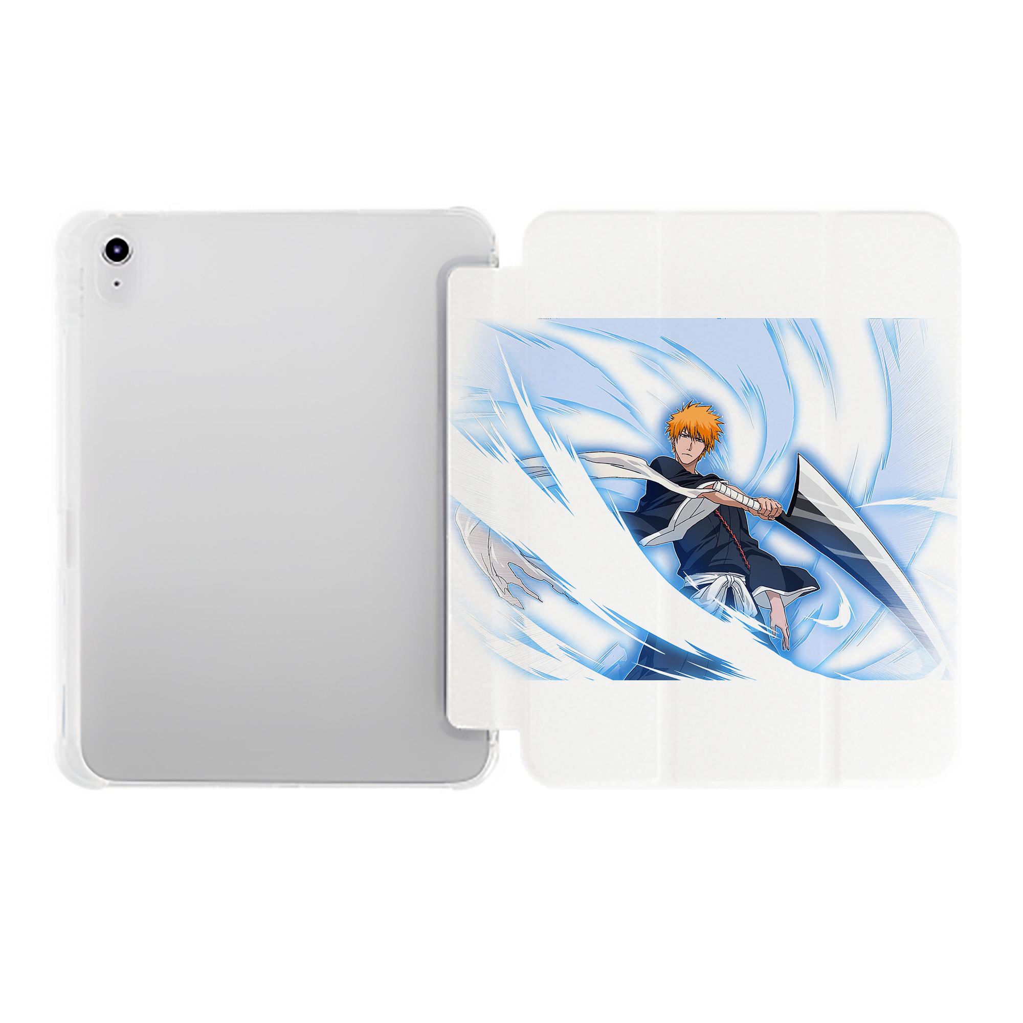 （画像用） ブリーチ 黒崎一護（くろさき いちご）BLEACH Kurosaki Ichigo IPad ケース ペン収納付き 三つ折りスタンド PUレザー×シリコン 対応機種9.5/10.5/10.9インチ